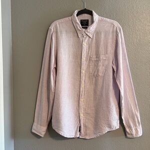 Abercrombie & Fitch Men Striped 100% Linen Preppy Button-Up Shirt in Medium